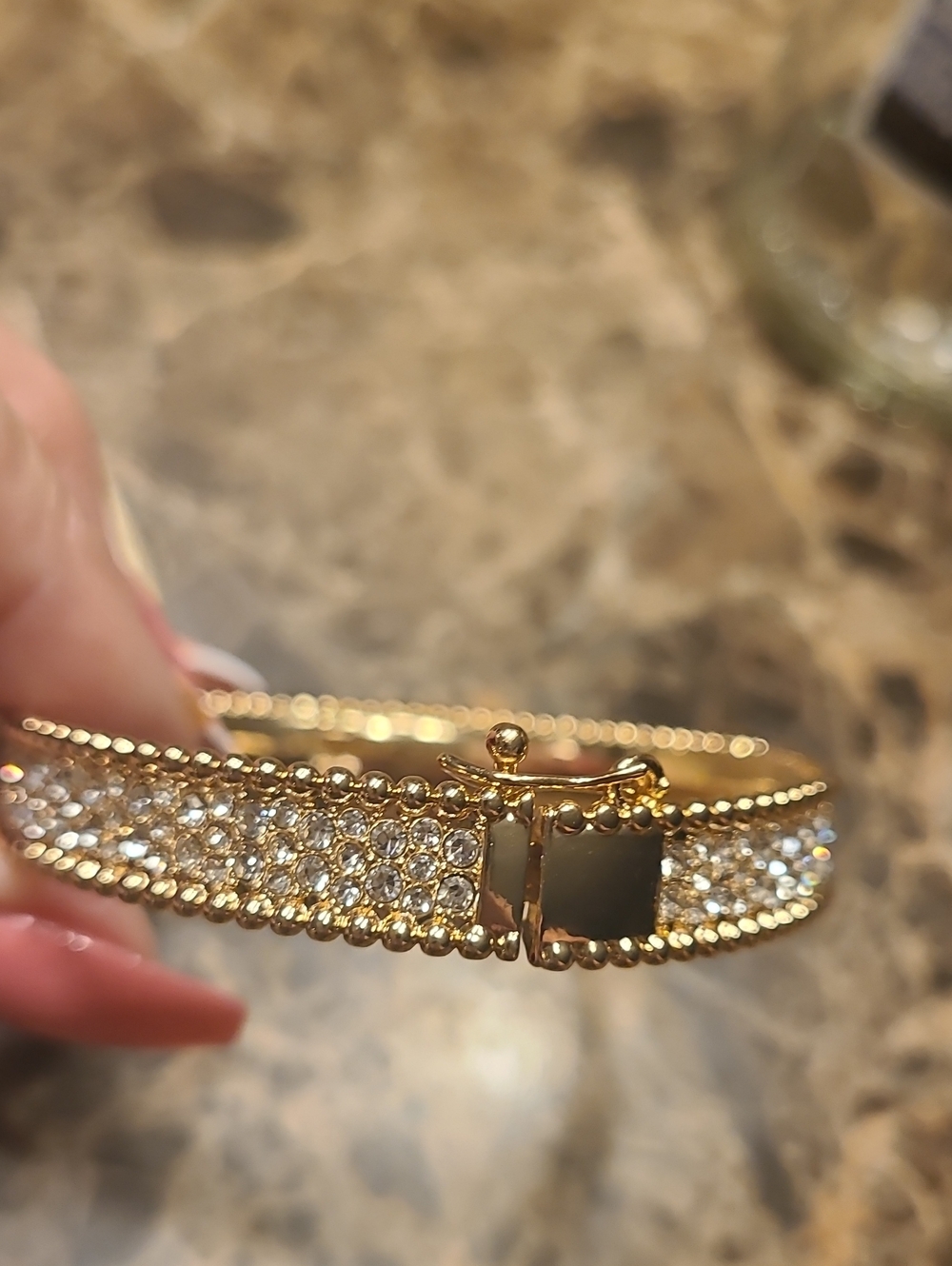 Gold Tone Pave CZ Bangle Hinged Bracelet - Picture 4 of 5
